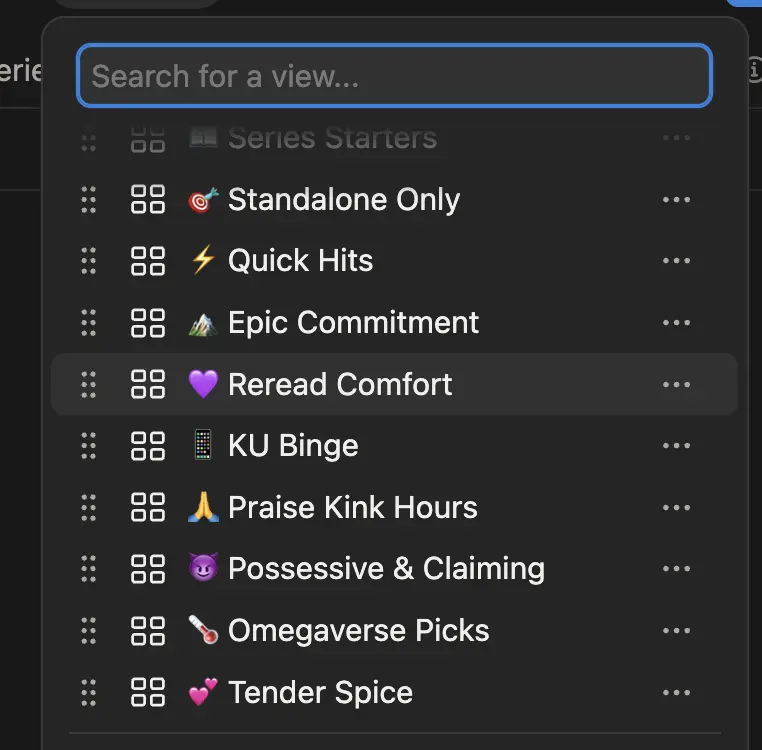 Saved mood view list featuring Quick Hits, Reread Comfort, and Queer Reads
